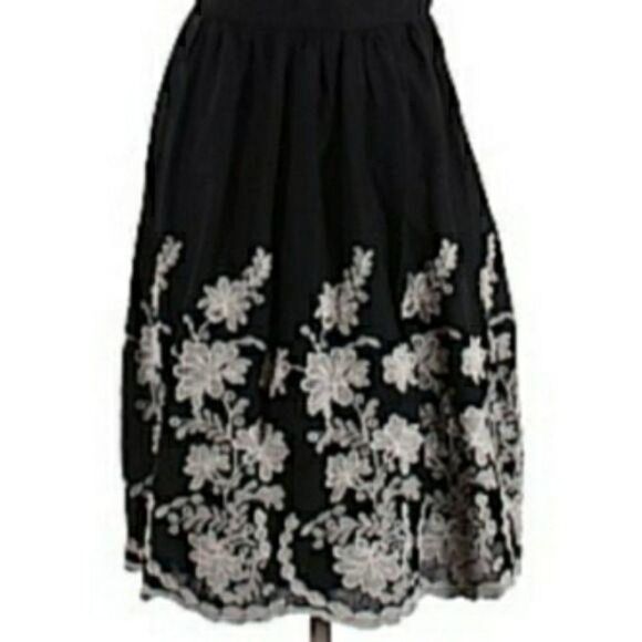 Loft Retro 60's Sweetheart Halter Embroidered Apron Fit & Flare Dress Black Sz 2 - Picture 8 of 10